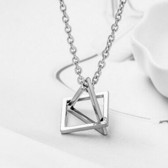 Geometric Hollow Triangular Chain Pendant Necklace Men/Women - Picture 4 of 16
